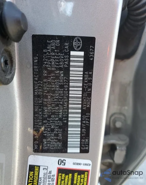 2023 Toyota Camry Le из США, поврежденный, VIN 4T1C31AK5PU048277